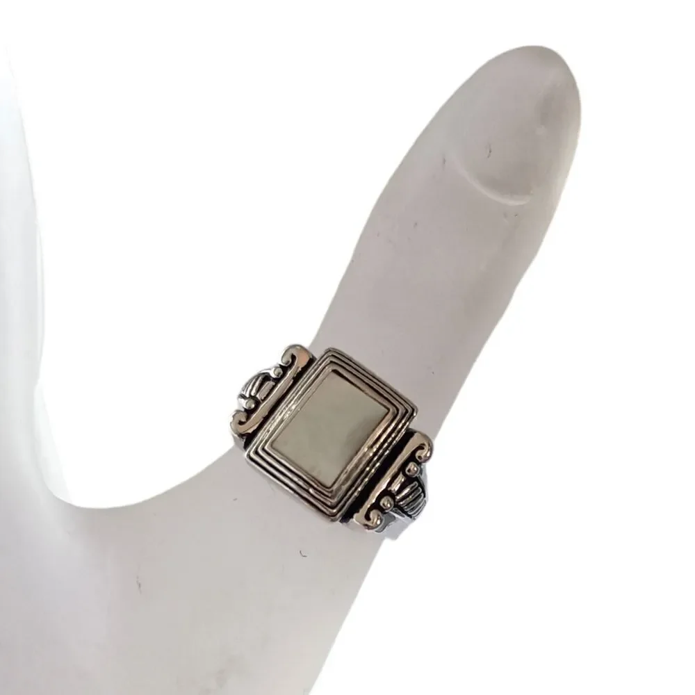 Premier Designs Abalone Ring 6.5 Park City Silver Tone Victorian Mother Of Pearl